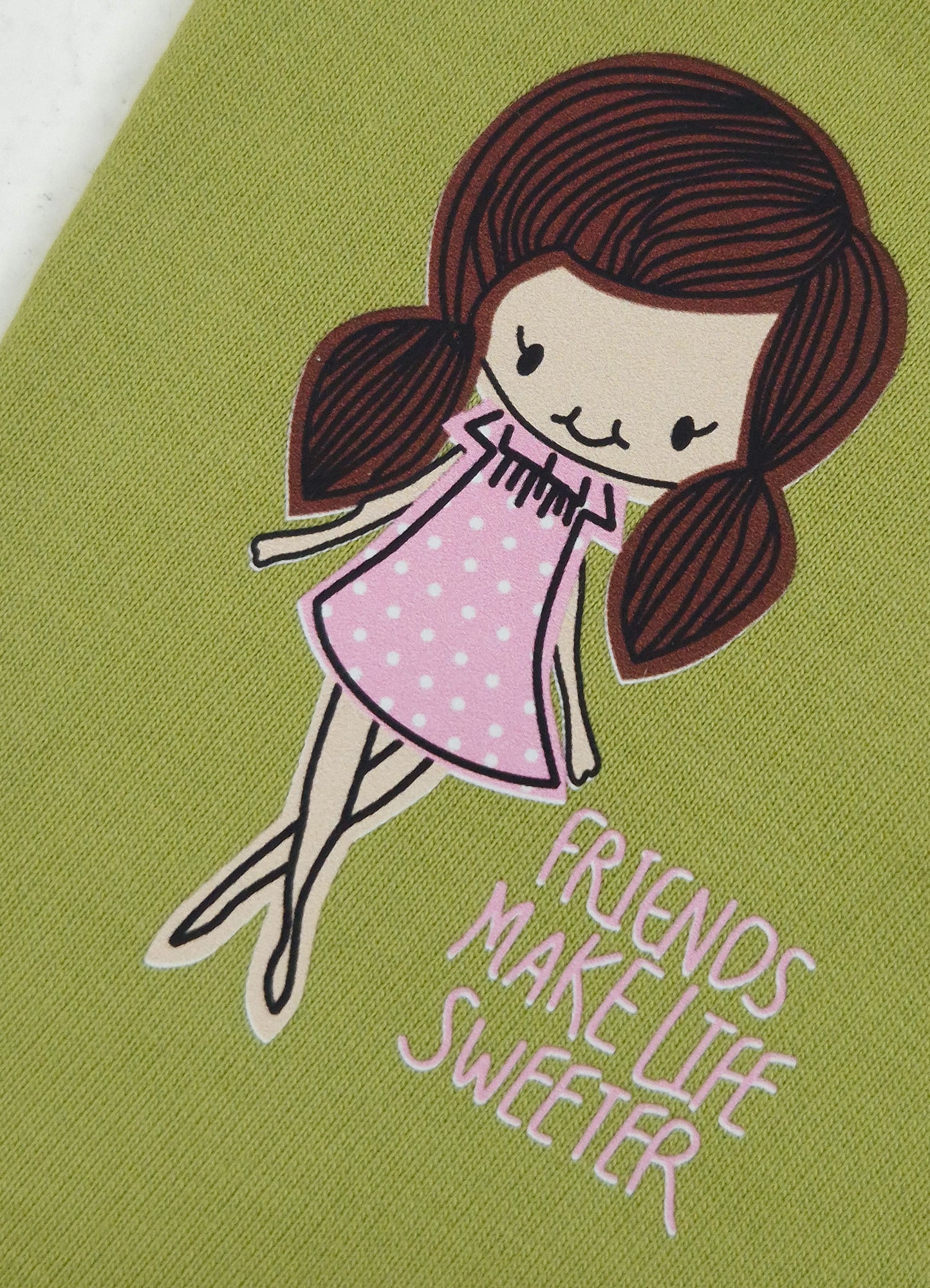 YB - 2502 - Green - Cotton terry 220-230 gsm Biowash Fabric with Doll embroidery work