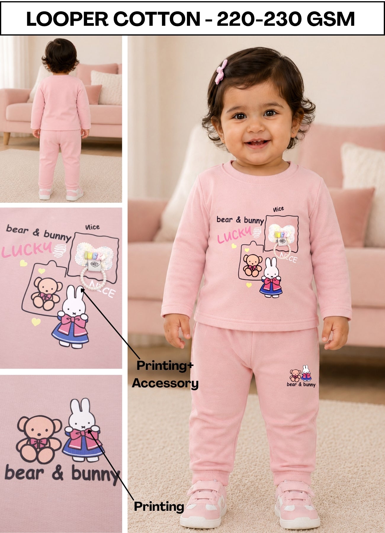 YB - 2510 - Pink - Biowash Cotton Terry 220-230 Gsm printing/accessory work