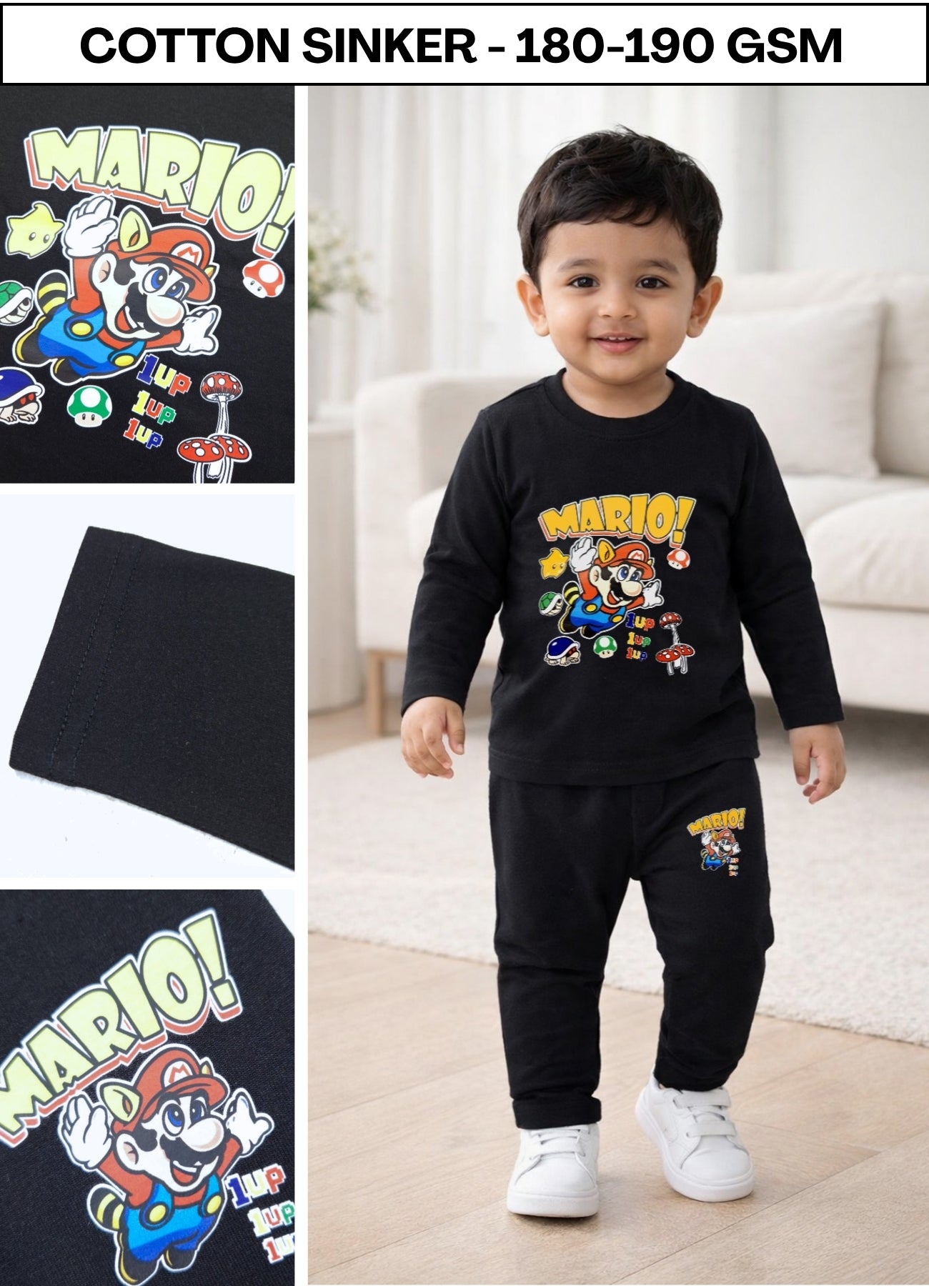 YB - 1486 - Black | Cotton |180 gsm cord sets| 6M-2y