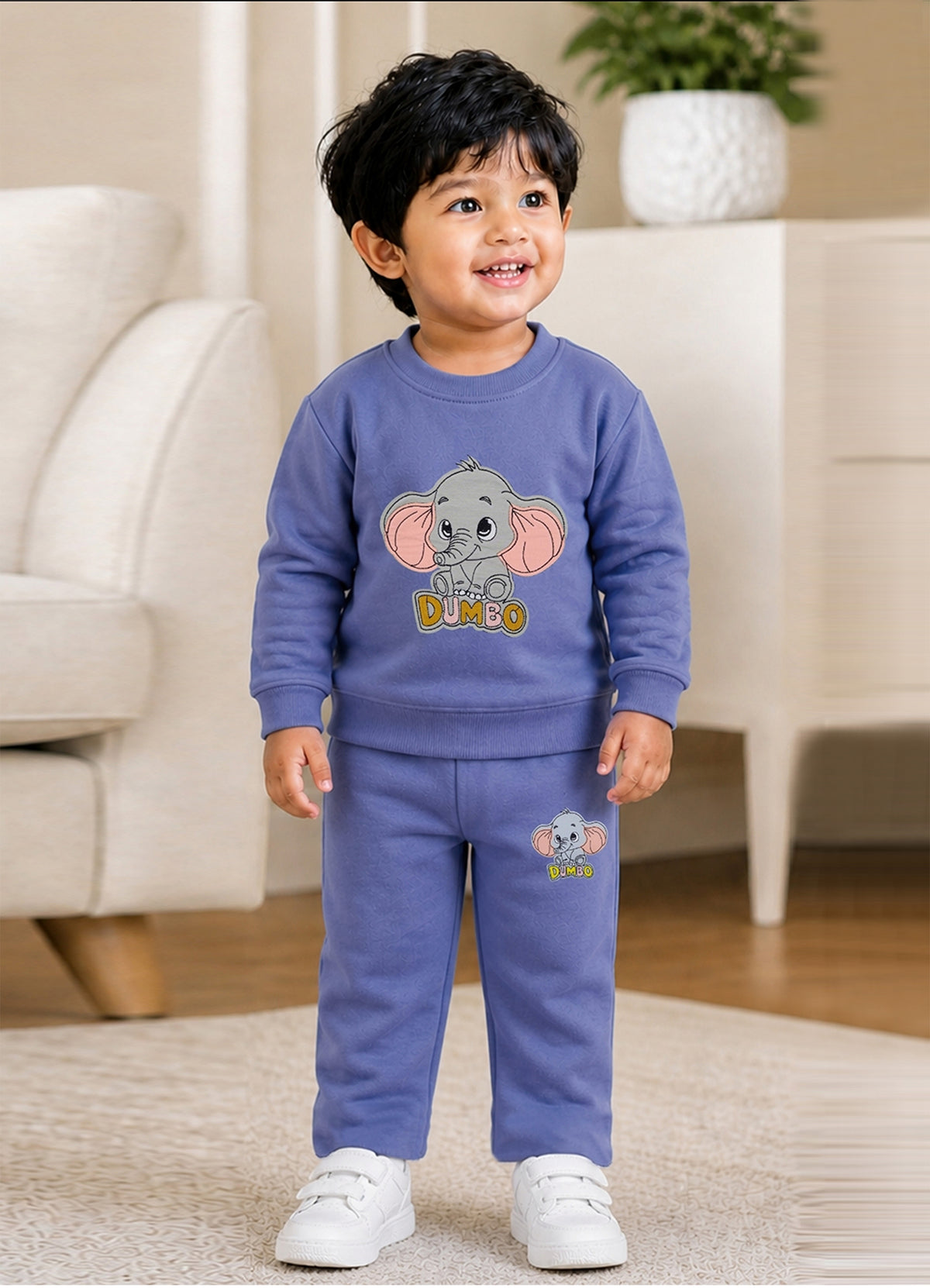 YB - 2500 - Levender - Cotton terry 220-230 gsm Biowash Fabric with elephant emb. work
