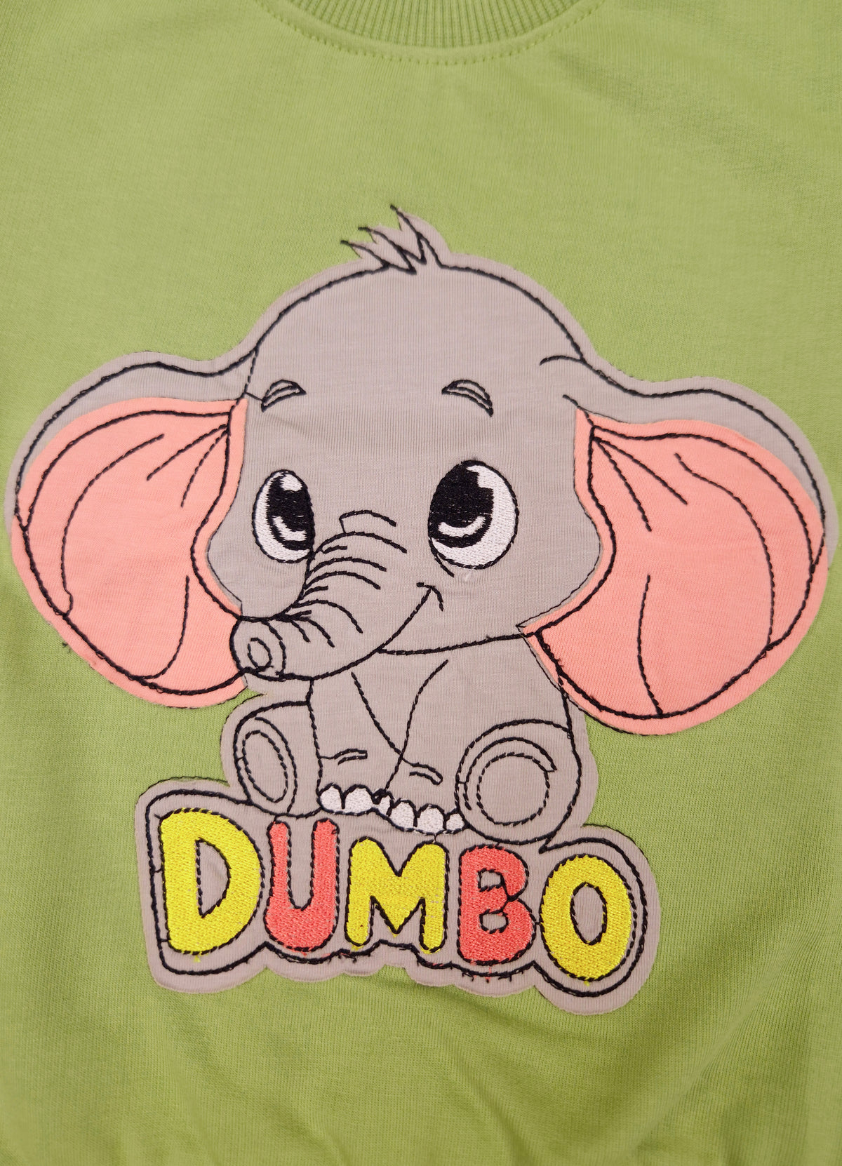 YB - 2500 - Green - Cotton terry 220-230 gsm Biowash Fabric with elephant emb. work