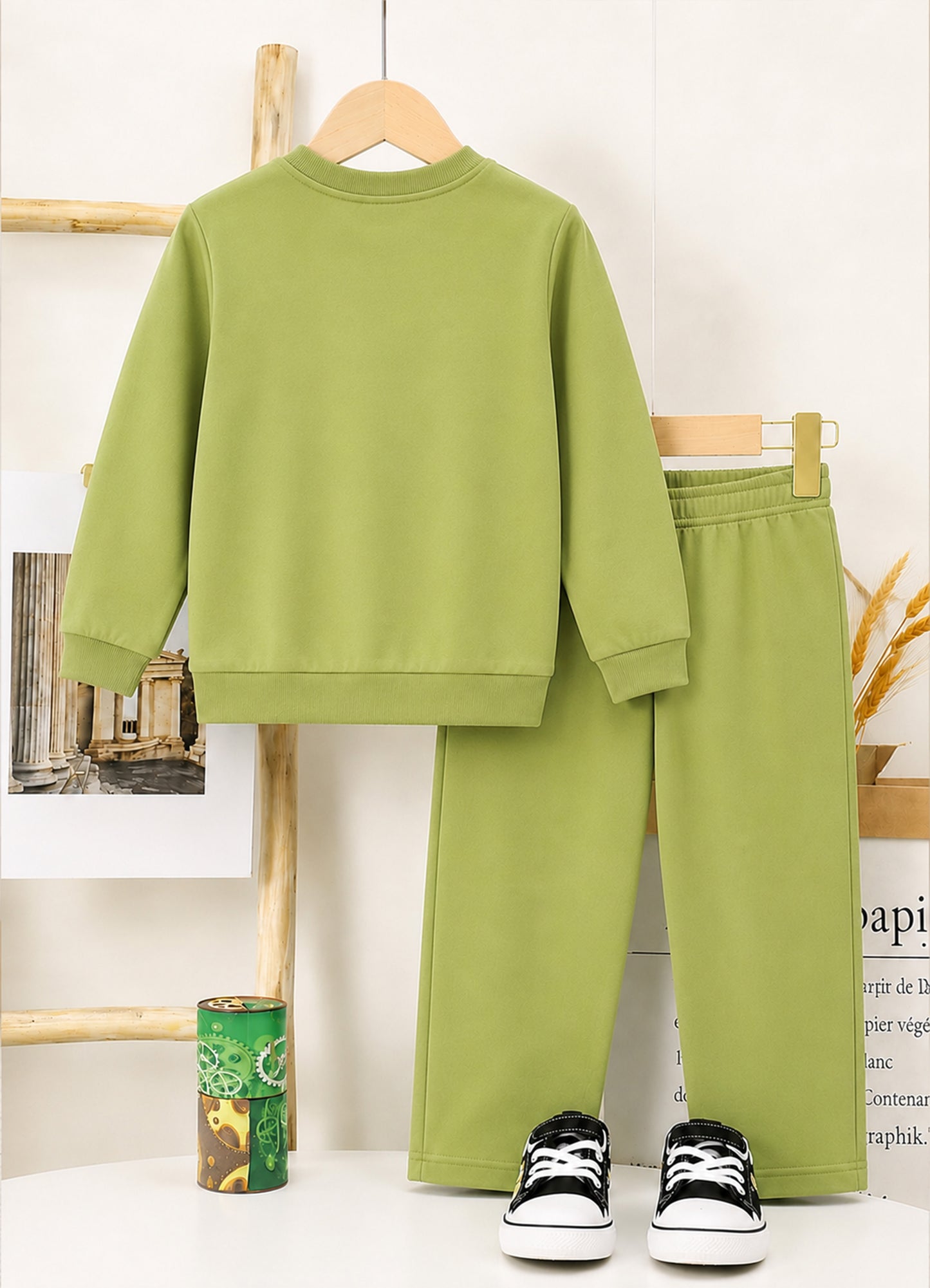 YB - 2500 - Green - Cotton terry 220-230 gsm Biowash Fabric with elephant emb. work