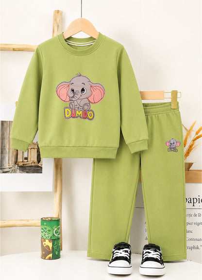 YB - 2500 - Green - Cotton terry 220-230 gsm Biowash Fabric with elephant emb. work