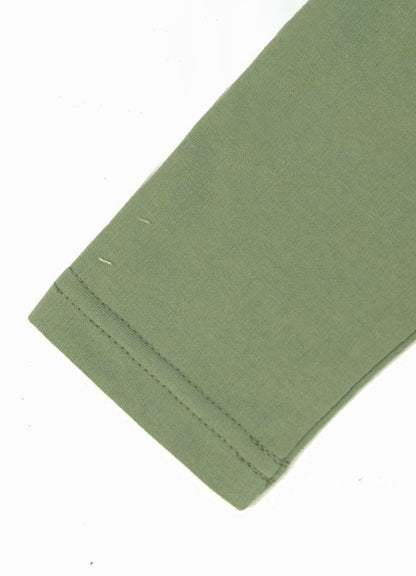 YB - 2501 - Green - Cotton terry 220-230 gsm Biowash Fabric with Deer embroidery work