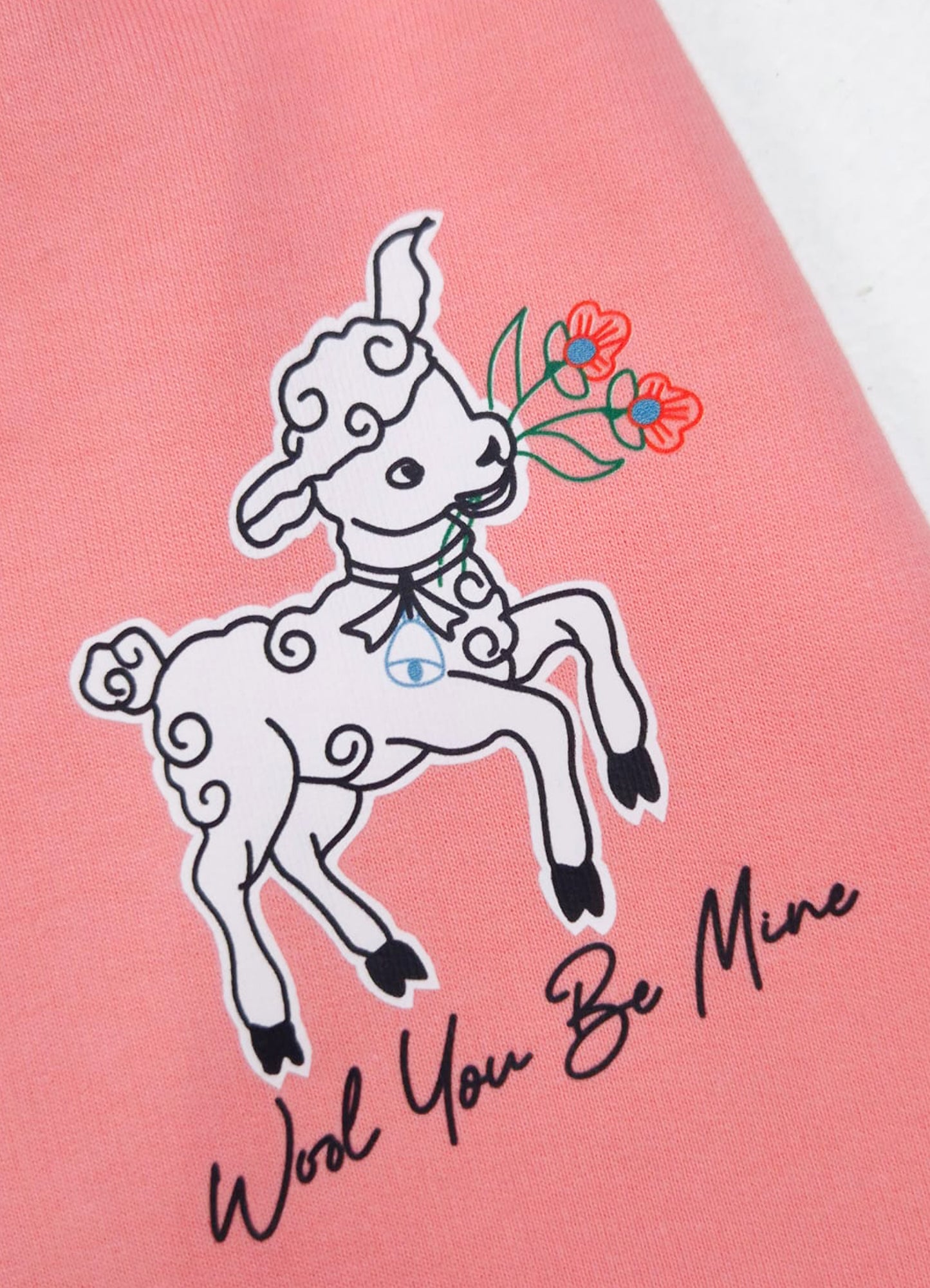 YB - 2501 - Peach - Cotton terry 220-230 gsm Biowash Fabric with Deer embroidery work