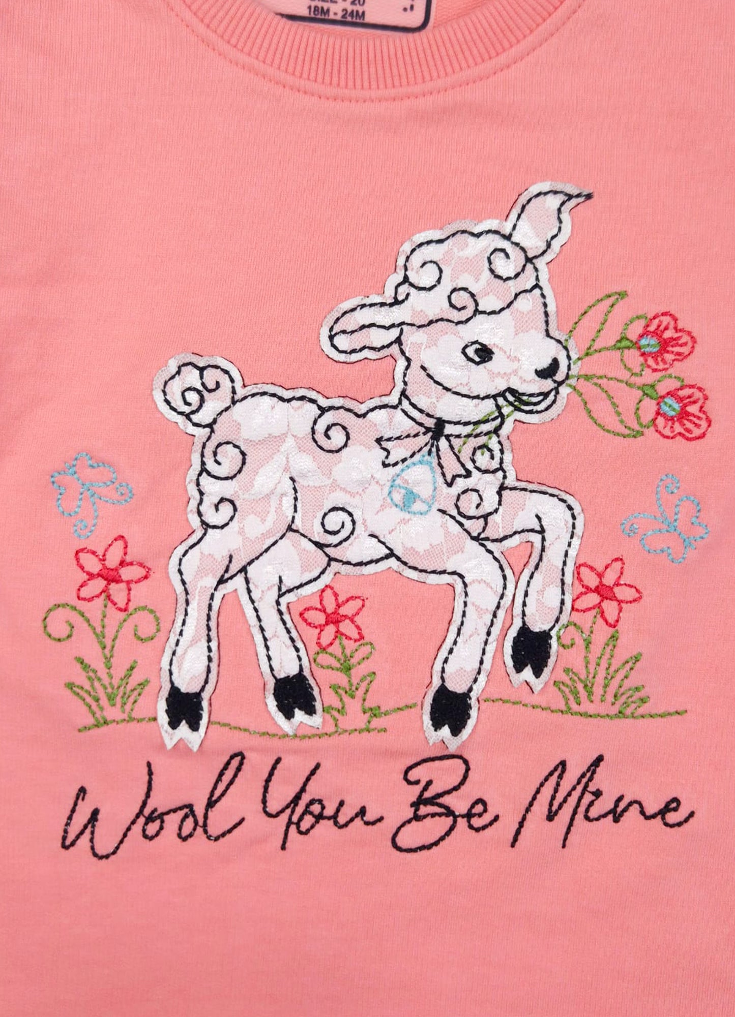 YB - 2501 - Peach - Cotton terry 220-230 gsm Biowash Fabric with Deer embroidery work