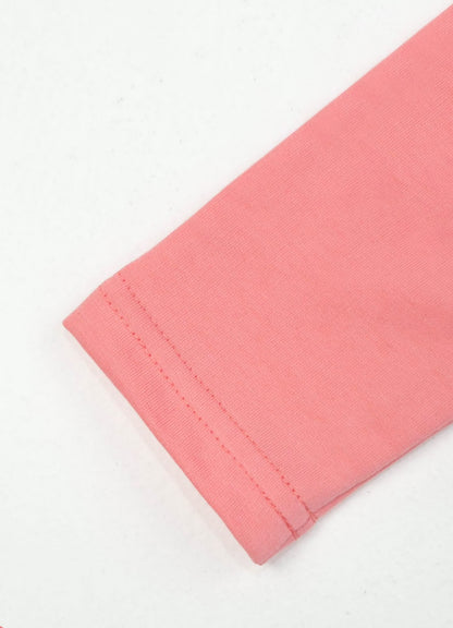 YB - 2501 - Peach - Cotton terry 220-230 gsm Biowash Fabric with Deer embroidery work