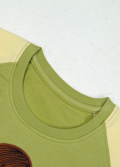 YB - 2502 - Green - Cotton terry 220-230 gsm Biowash Fabric with Doll embroidery work