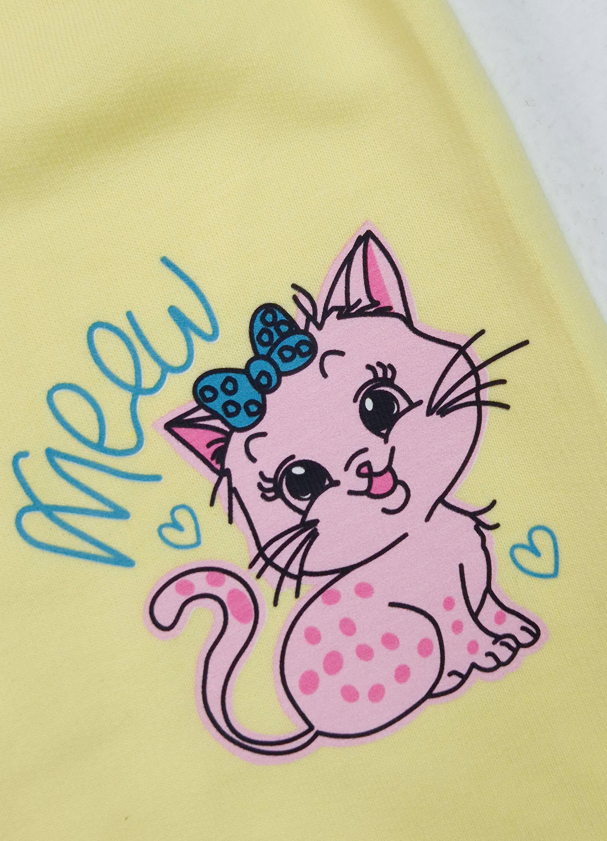 YB - 2503 - Yellow - Cotton terry 220-230 gsm Biowash Fabric with cat embroidery work