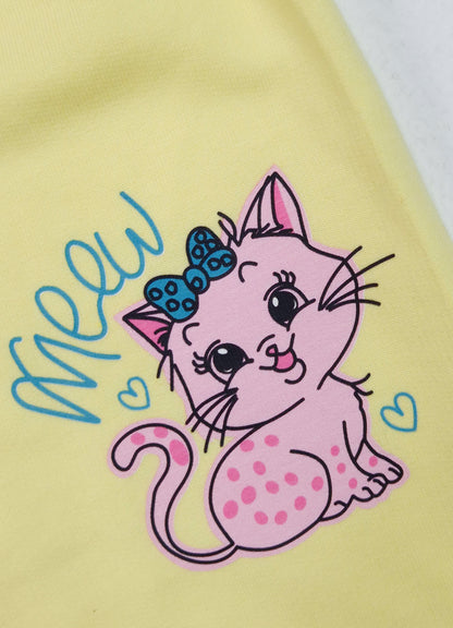 YB - 2503 - Yellow - Cotton terry 220-230 gsm Biowash Fabric with cat embroidery work