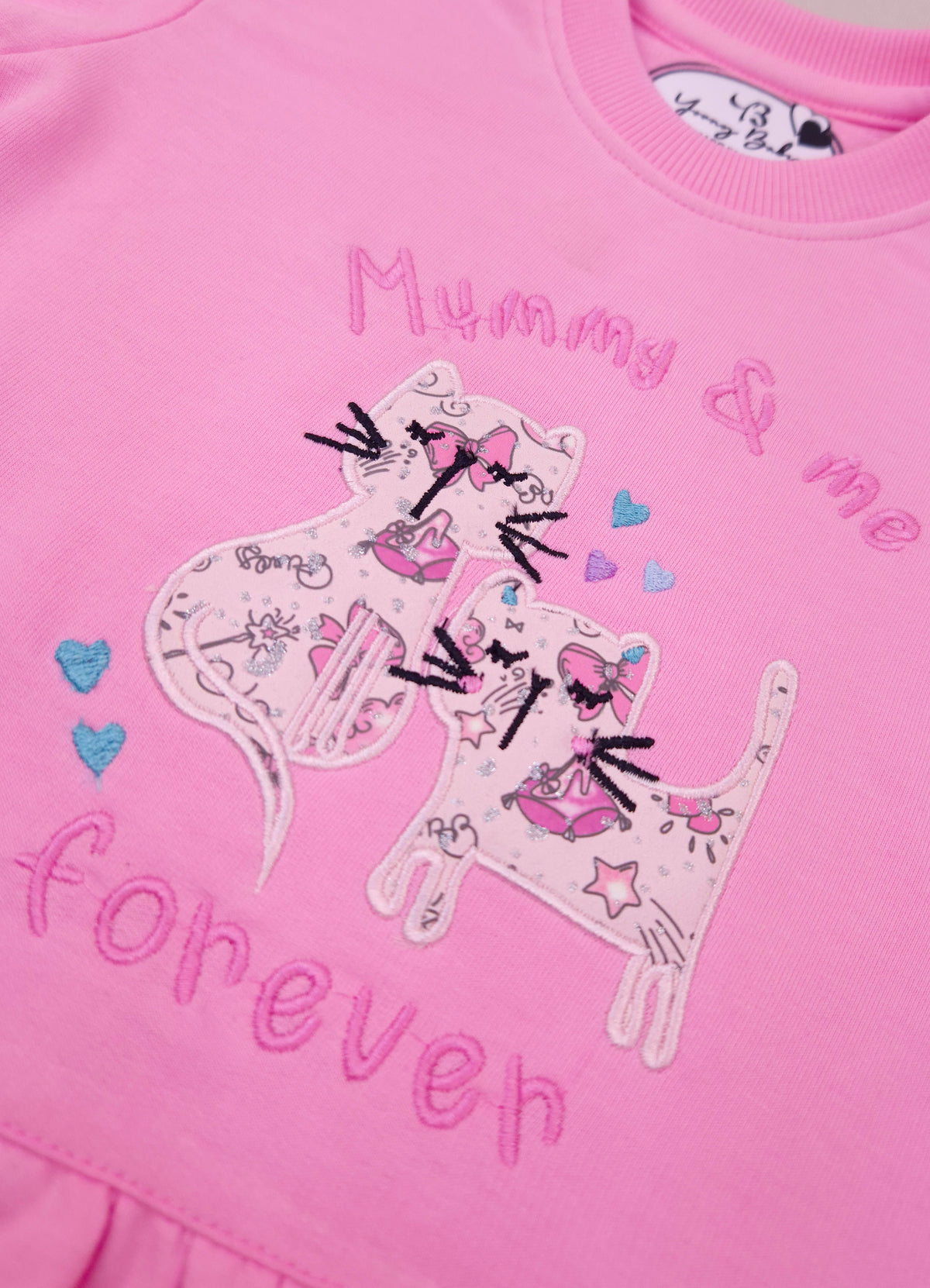 YB - 2506 - Pink - Cotton Terry 220-230 gsm Biowash with print and cat Embroidery