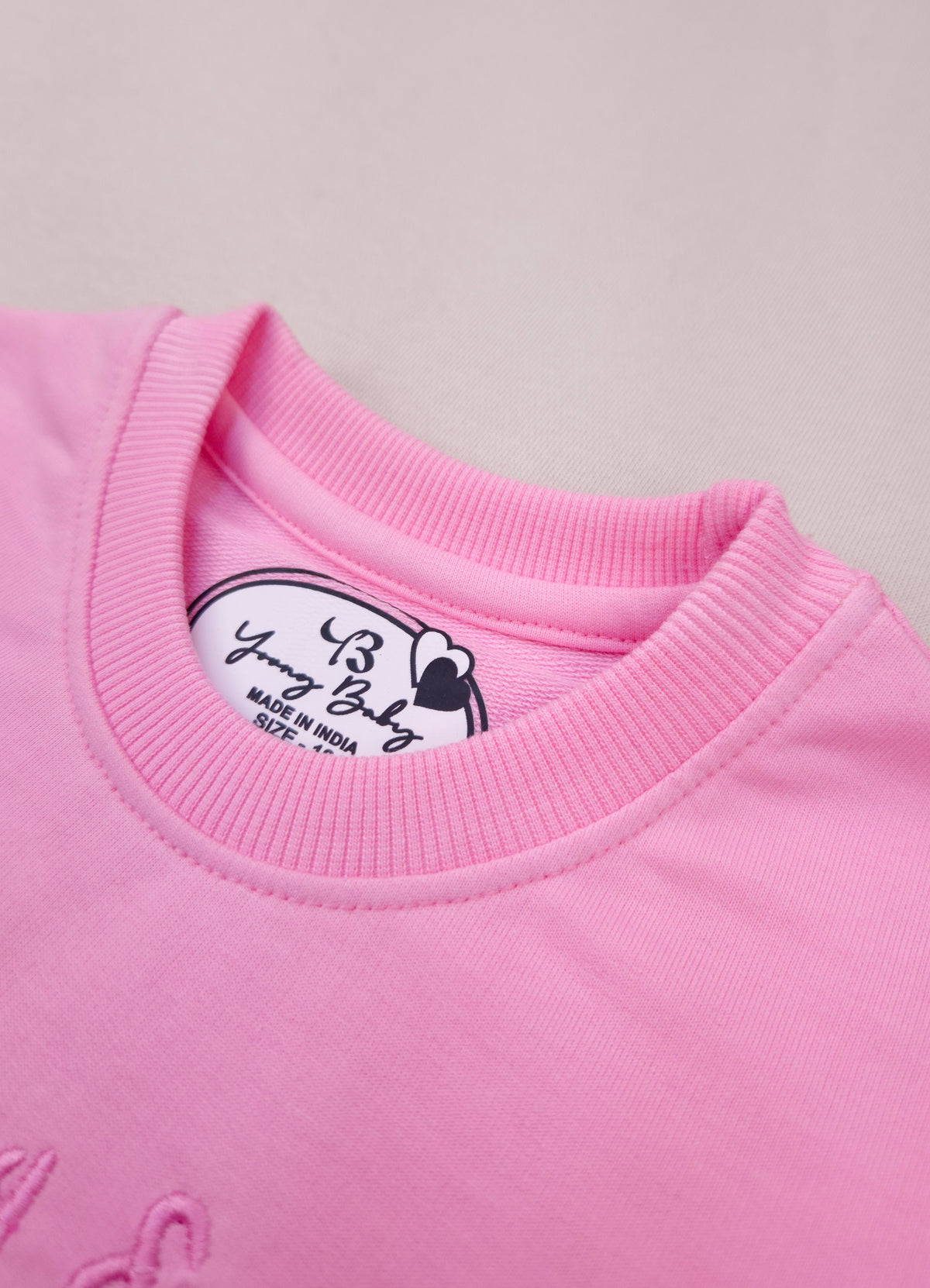 YB - 2506 - Pink - Cotton Terry 220-230 gsm Biowash with print and cat Embroidery