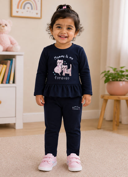 YB - 2506 - Navy Blue - Cotton Terry 220-230 gsm Biowash with print and cat Embroidery