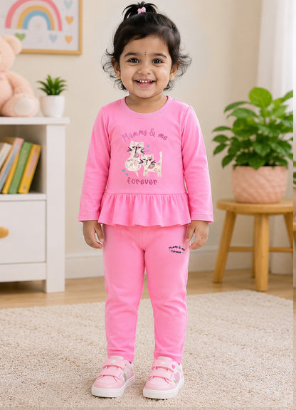 YB - 2506 - Pink - Cotton Terry 220-230 gsm Biowash with print and cat Embroidery