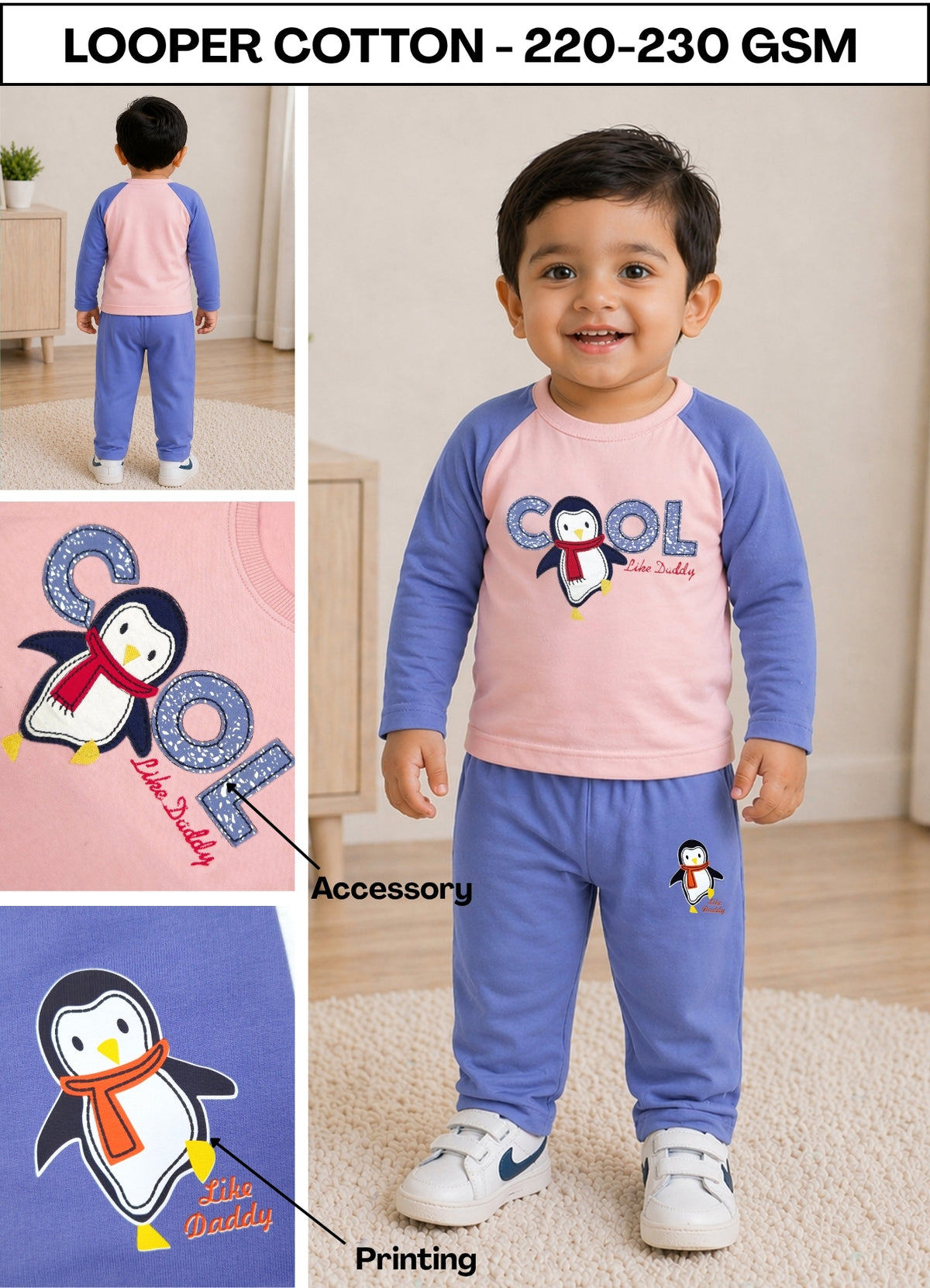 YB - 2504 - Denim - Cotton Terry 220-230 gsm Biowash fabric with embroidery patch