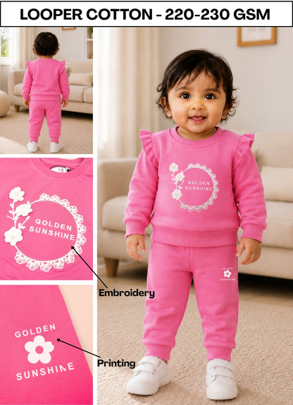 YB - 2505 - Hot Pink - Cotton Terry 220-230 gsm Biowash fabric with handwork