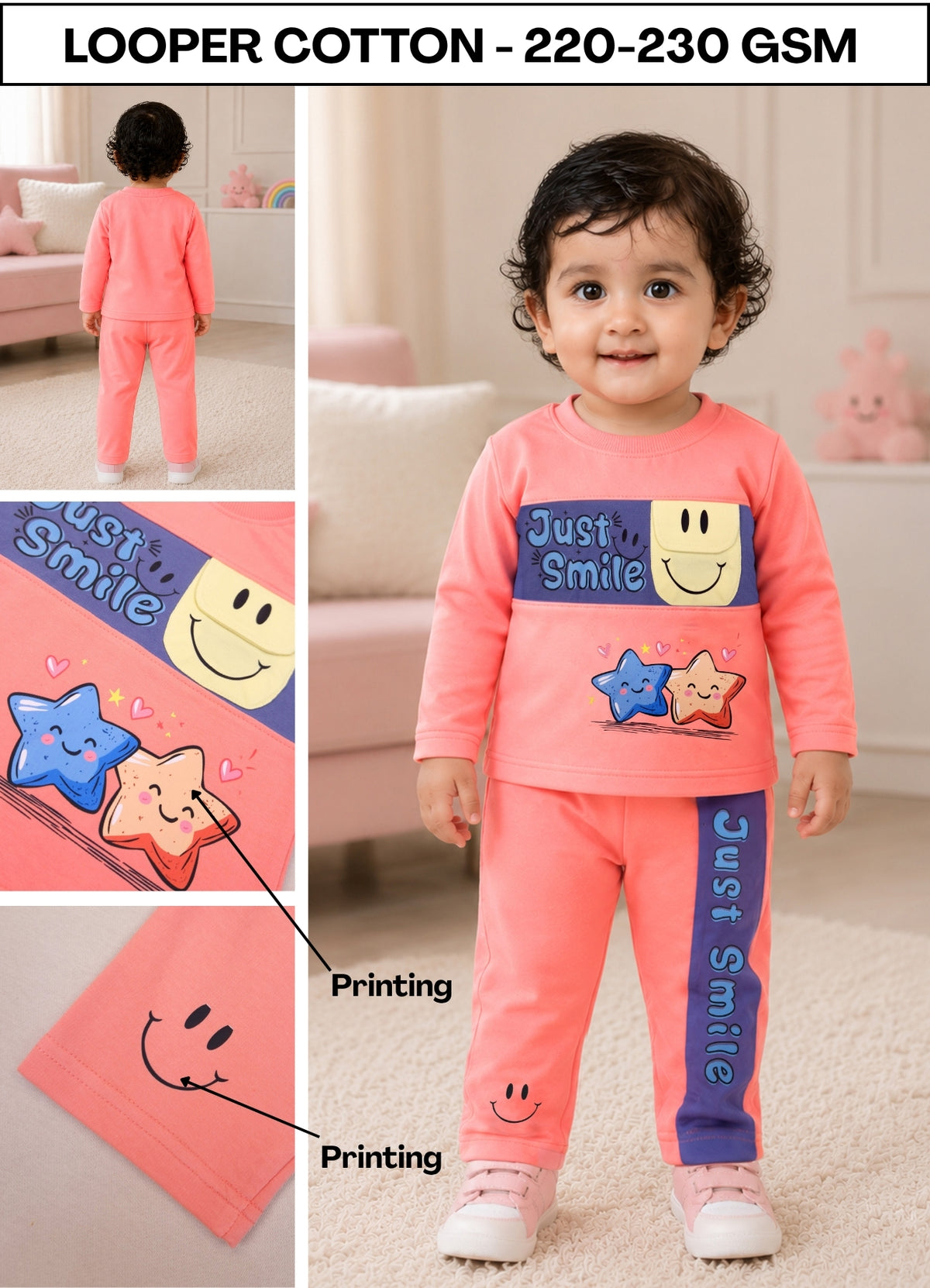 YB - 2509 - Peach - smart Looks Cotton terry 220-230 gsm Biowash fabric