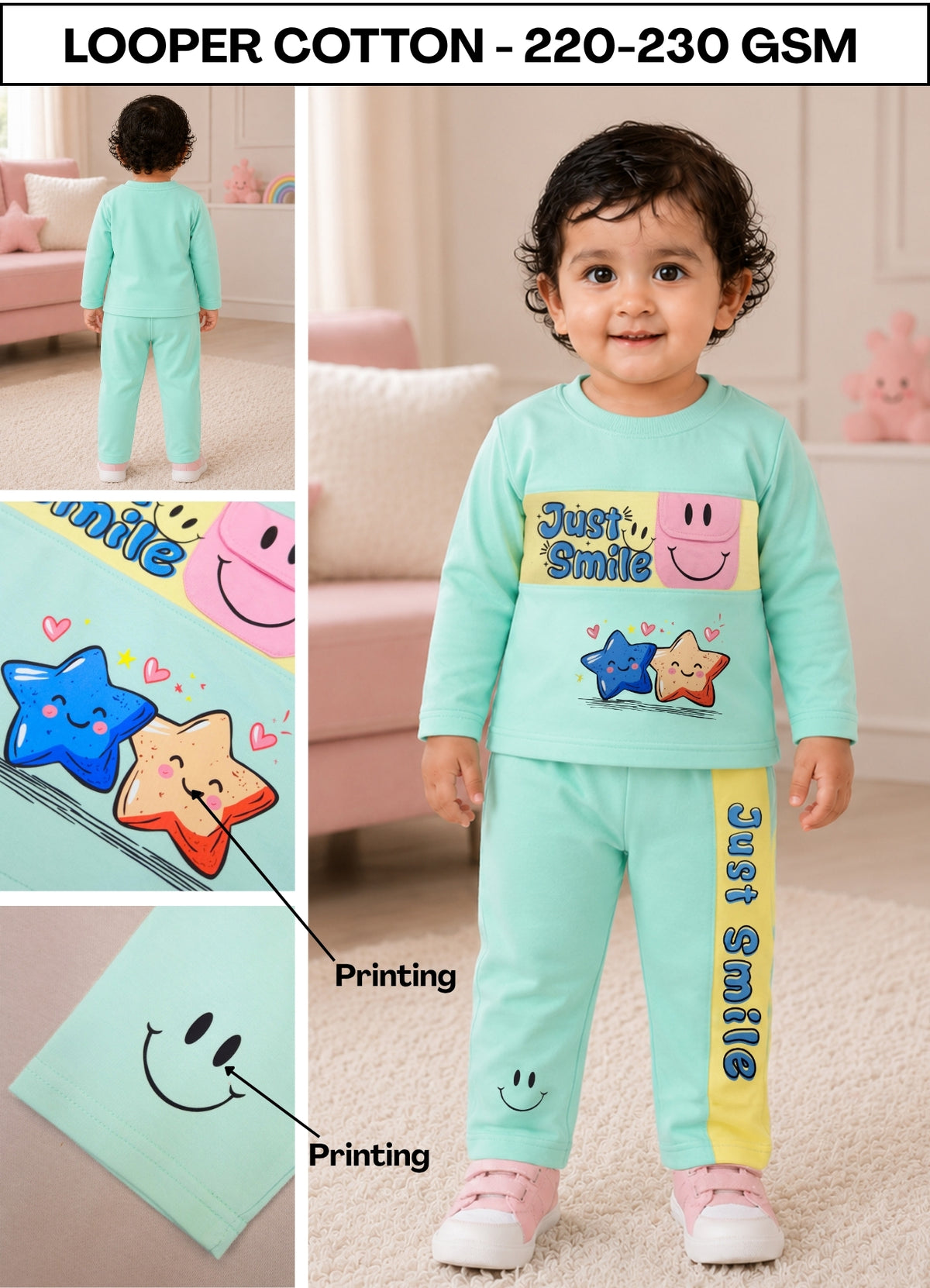 YB - 2509 - Cyan - smart Looks Cotton terry 220-230 gsm Biowash fabric