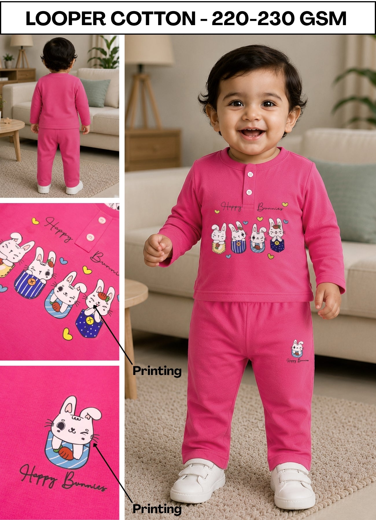 YB - 2508 - fuscia - Cotton Terry 220-230 gsm with smart Button