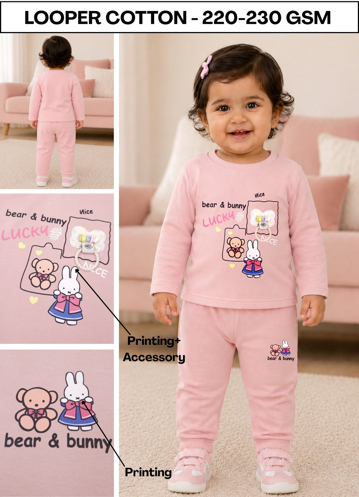 YB - 2510 - Pink - Biowash Cotton Terry 220-230 Gsm  printing/accessory work