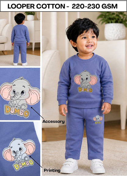 YB - 2500 - Levender - Cotton terry 220-230 gsm Biowash Fabric with elephant emb. work